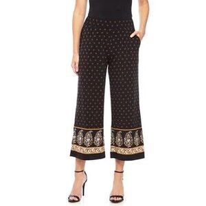 NWT $98 MMK Paisley Garden Border Cropped WideLeg Pants XXL Black Marigold